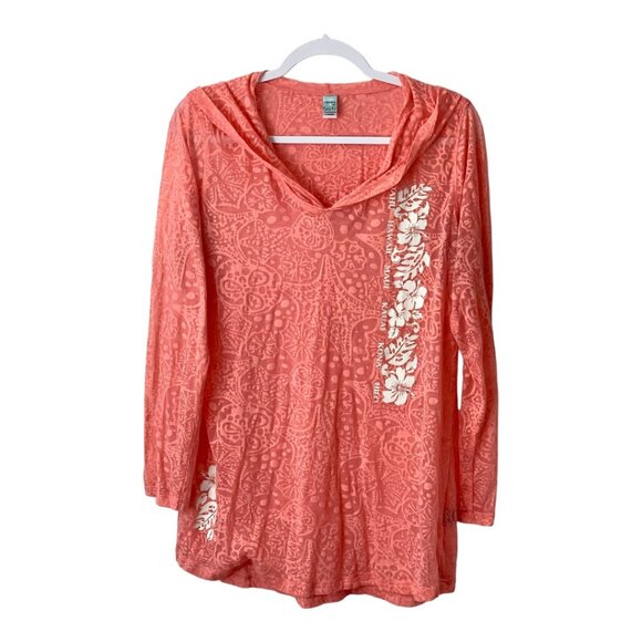 Pink Light Weight Sheer Long Sleeve Hoodie - Hawaii - Maui - Size Large - Picture 1 of 3